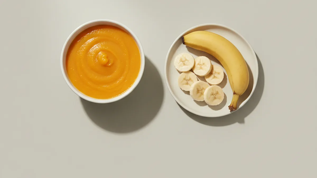 Puré de calabaza y plátano en rodajas, de fácil digestión